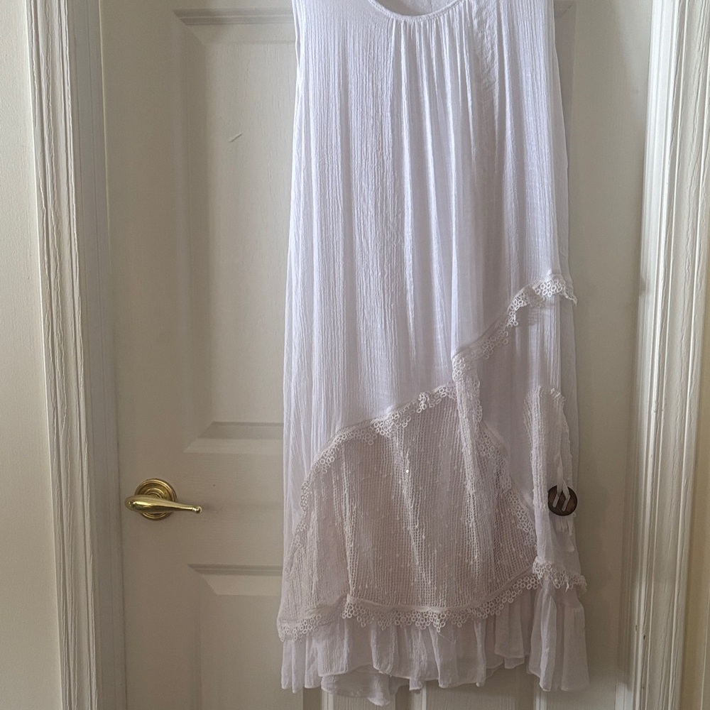 Two piece gauze sundress,lace trim, underslip with ruffle